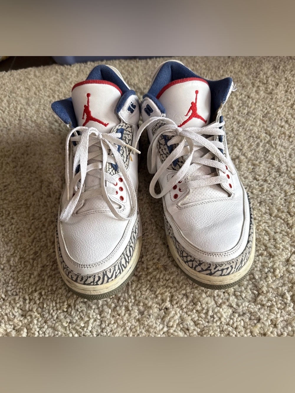 Air Jordan 3 Retro True Blue 2016 White Red Blue Size 10.5 Men’s